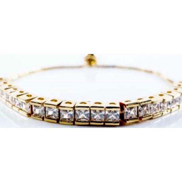 Fancy Bracelet, Gold Plating 20 Channel Set Square Cuts Swarovski Elements - Picture 1 of 2
